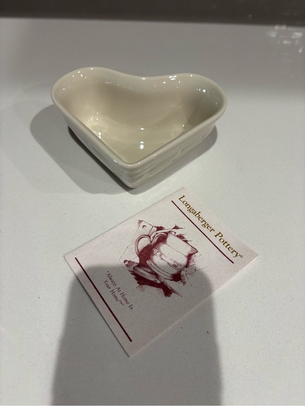 Longaberger Cream Heart Shaped Ceramic Dish